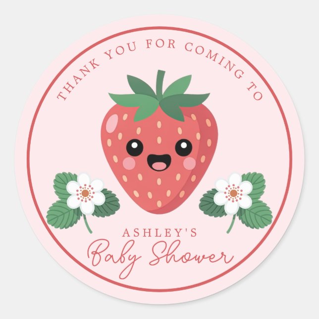Kawaii Strawberry Baby Shower Dankeschön Runder Aufkleber (Vorderseite)