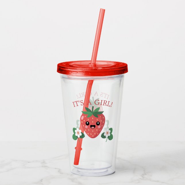 Kawaii Strawberry Baby Shower It's A Girl Acryltrinkbecher (Rückseite)
