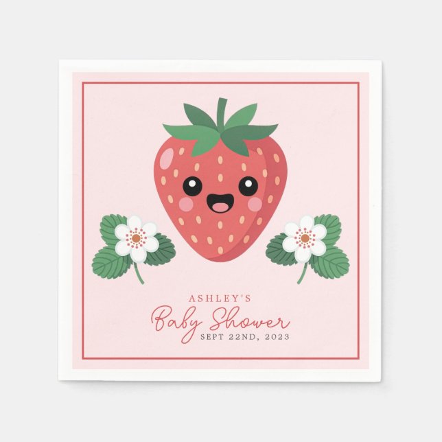 Kawaii Strawberry Baby Shower Serviette (Vorderseite)