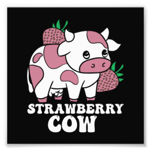 Kawaii Strawberry Cow Crazy Cow Lady Farm Animal Fotodruck