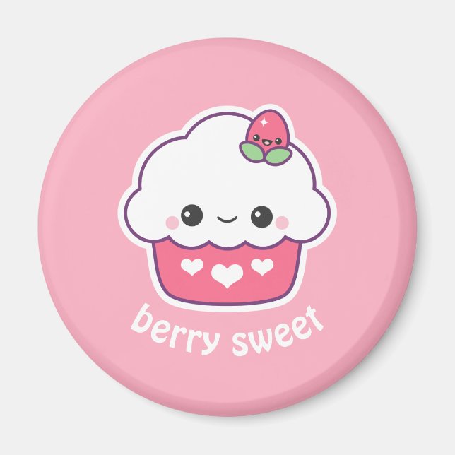 Kawaii Strawberry Cupcake Magnet (Vorne)