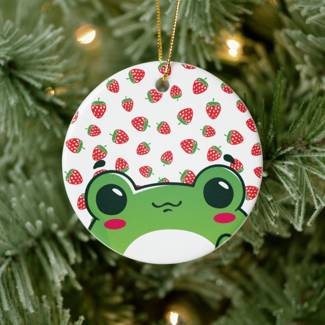 Kawaii Strawberry Frog Keramik Ornament (Baum)