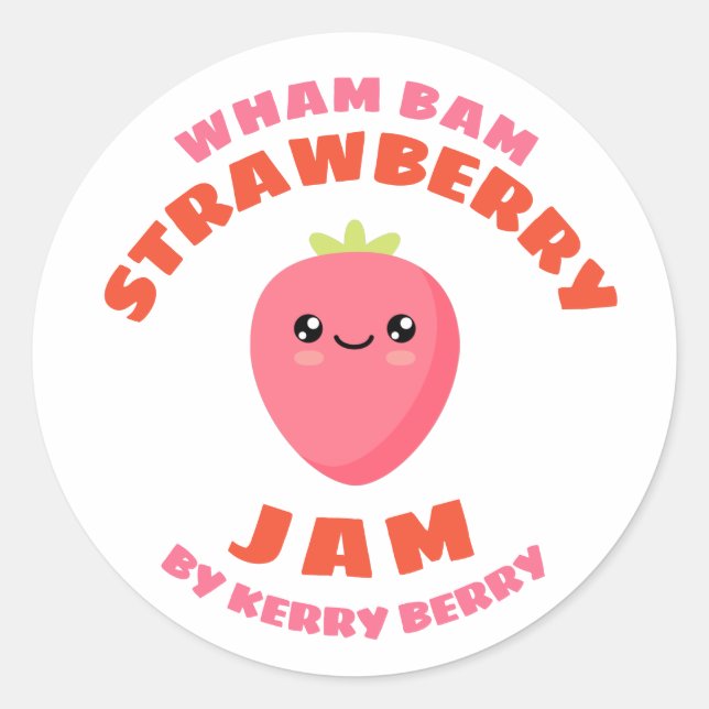 Kawaii Strawberry Jam Runder Aufkleber (Vorderseite)