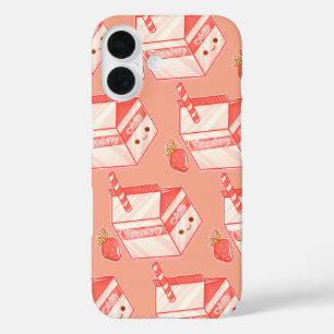 Kawaii Strawberry Milk Carton - Cute Aesthetic Art iPhone 16 Hülle