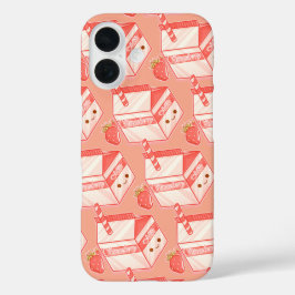 Kawaii Strawberry Milk Carton - Cute Aesthetic Art iPhone 16 Hülle