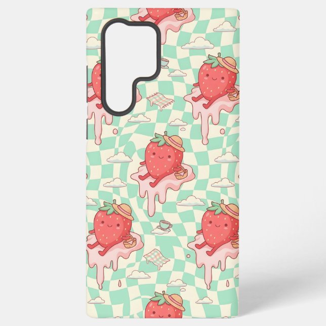 Kawaii Strawberry Picnic Pattern Samsung Galaxy Hülle (Rückseite)