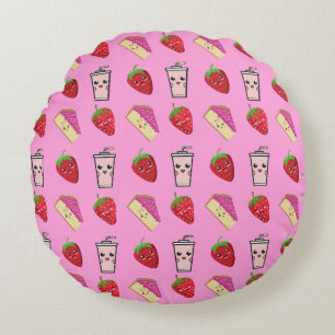 KAWAII STRAWBERRY UND CHEESECAKE RUNDES KISSEN