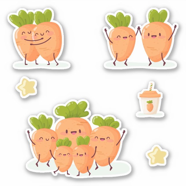 Kawaii-style fun carrots set aufkleber (Vorderseite)
