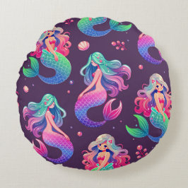 Kawaii Style Mermaids Nahtlos Lila Rundes Kissen