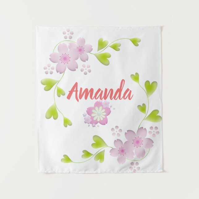 Kawaii Style Sakura Cherry Tree Blossom Wandteppich (Vorderseite)