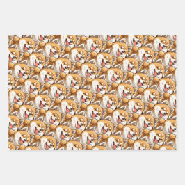 Kawaii Style Shiba Inu Gift Wrap Geschenkpapier Set