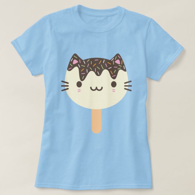Kawaii Summer Ice Lolly Popsicle Cat T-Shirt (Design vorne)