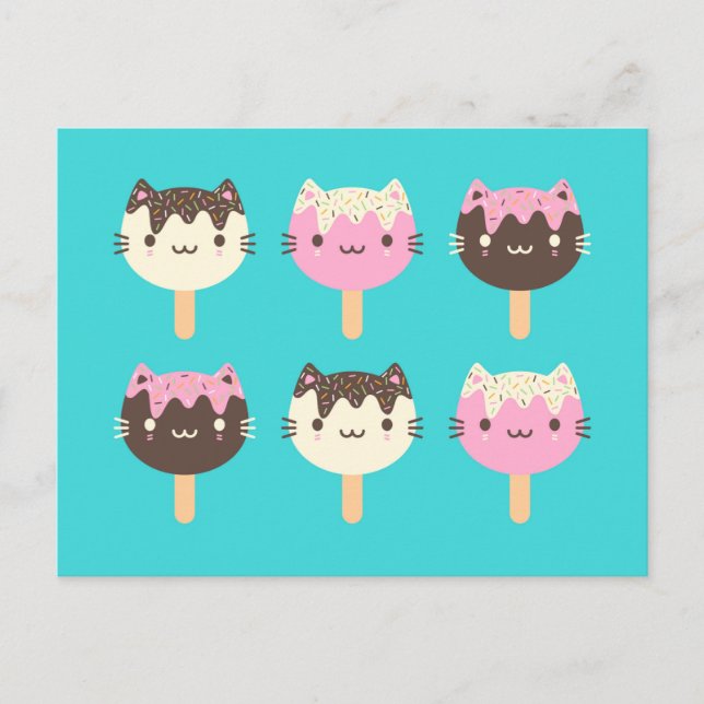 Kawaii Summer Ice Lolly Popsicle Cats Postkarte (Vorderseite)
