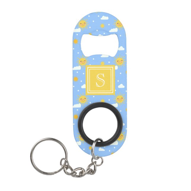 Kawaii Summer Sunshine Clouds Monogram Mini Flaschenöffner (Vorderseite)
