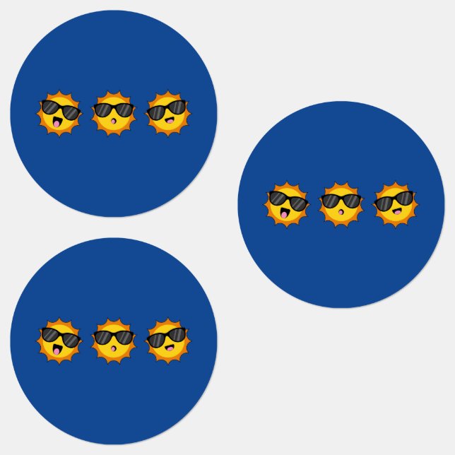Kawaii Sun mit Sonnenbrillen Happy Emoji Faces Etiketten (Gruppe)
