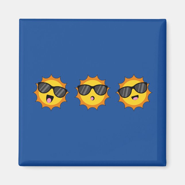 Kawaii Sun mit Sonnenbrillen Happy Emoji Faces Magnet (Vorne)