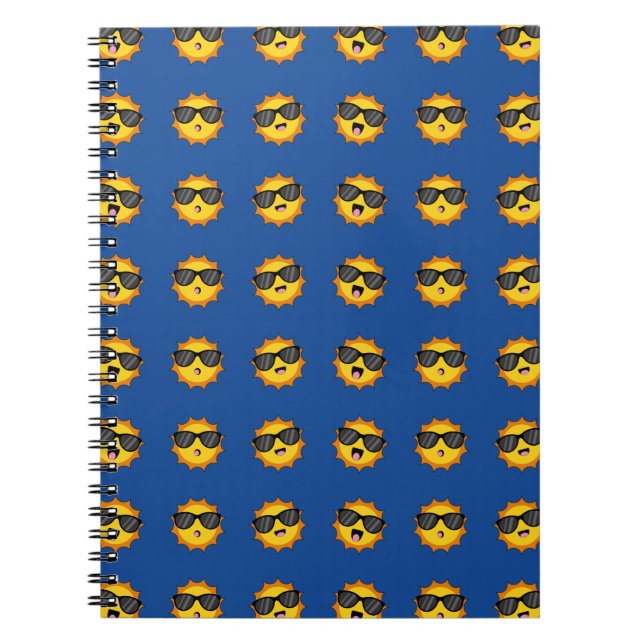 Kawaii Sun mit Sonnenbrillen Happy Emoji Faces Notizblock (Vorderseite)