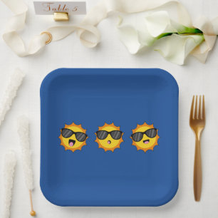 Kawaii Sun mit Sonnenbrillen Happy Emoji Faces Pappteller