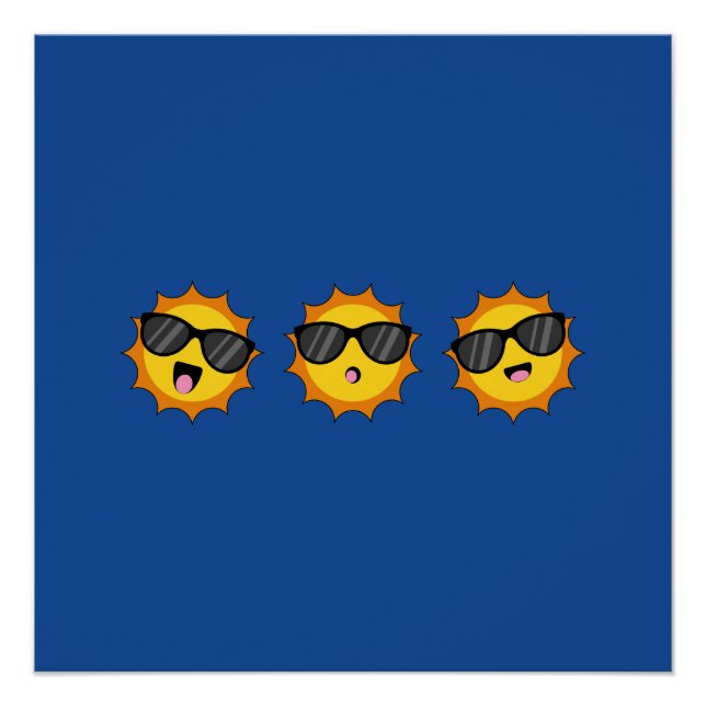 Kawaii Sun mit Sonnenbrillen Happy Emoji Faces Poster (Vorderseite)
