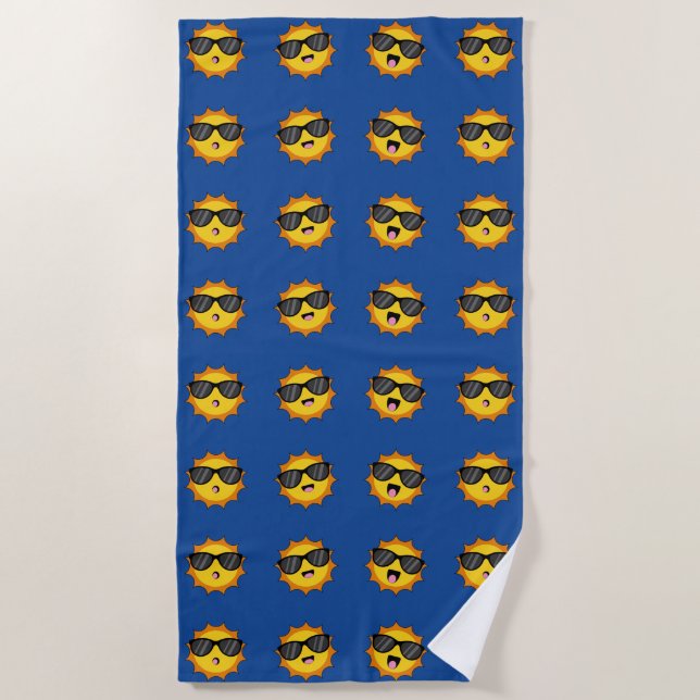 Kawaii Sun mit Sonnenbrillen Happy Emoji Faces Strandtuch (Vorderseite)