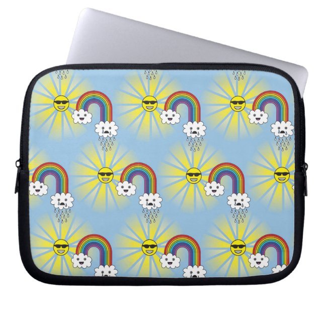 Kawaii Sun Wolken-und Regenbogen-Muster Laptopschutzhülle (Vorderseite)