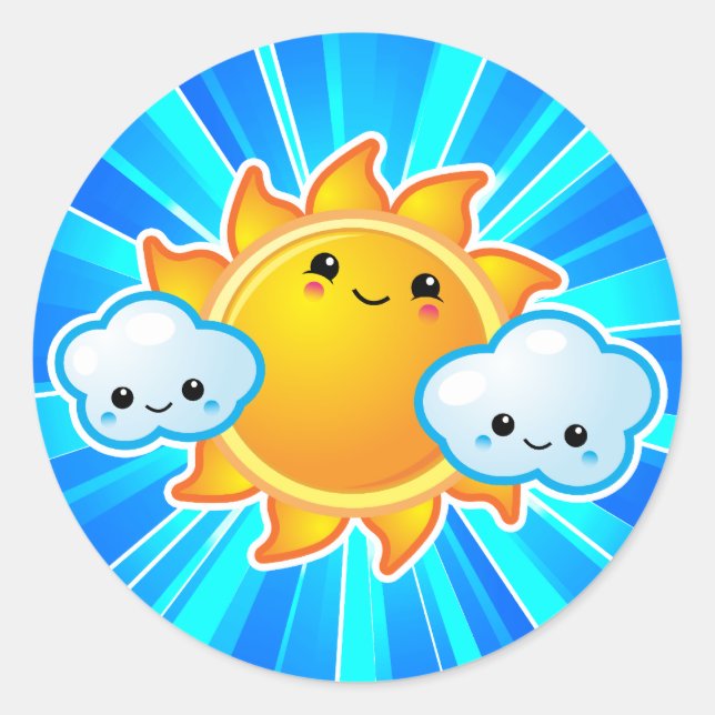 Kawaii Sunny Day Runder Aufkleber (Vorderseite)