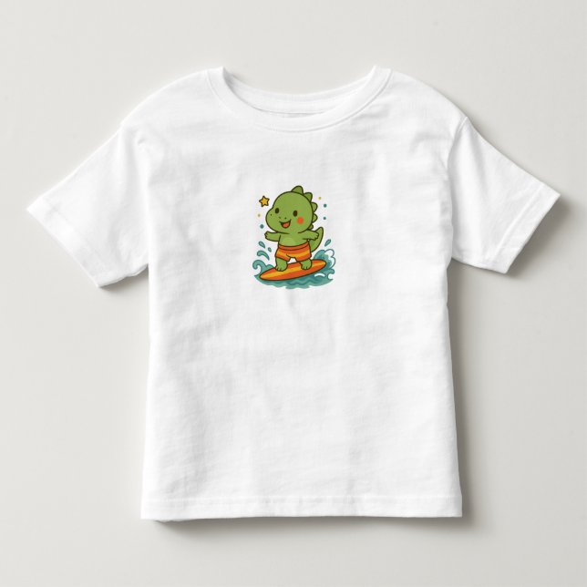 Kawaii Surfing Dinosaur for Kids T-Shirt 🦖🏄‍♂️✨ (Vorderseite)