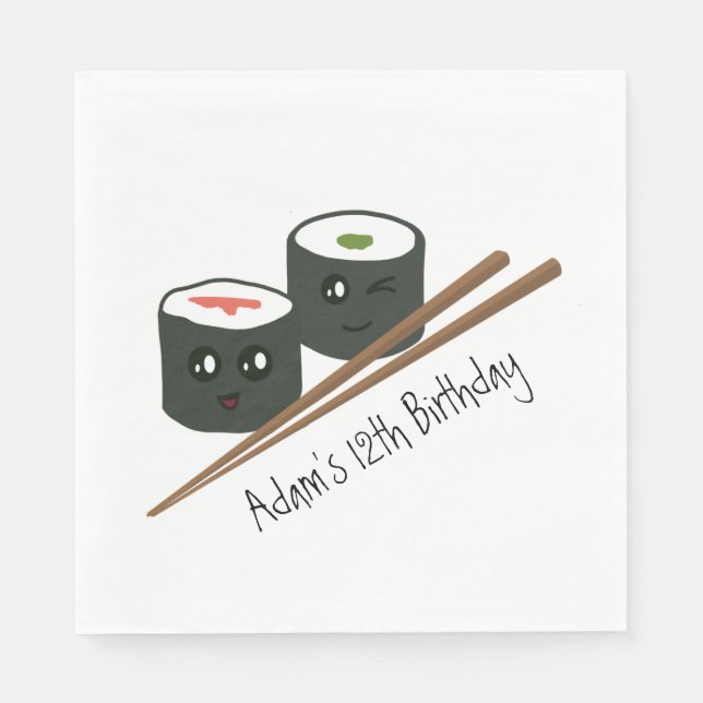 Kawaii Sushi Addict Süße Figur Name Birthday Serviette (Vorderseite)