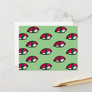 Kawaii Sushi-Cartoon, Fischreis und Algen Postkart Postkarte