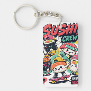 Kawaii Sushi Crew Skateboard Acryl-Schlüsselanhäng Schlüsselanhänger