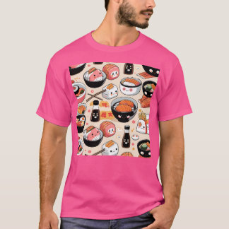 Kawaii Sushi Friends Funny Japanese Food Pattern T-Shirt