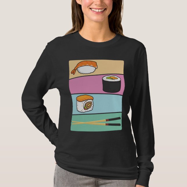 Kawaii Sushi Japanese Food Maki Nigiri Chopsticks T-Shirt (Vorderseite)