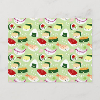 Kawaii Sushi mit Gesichtern Postkarte