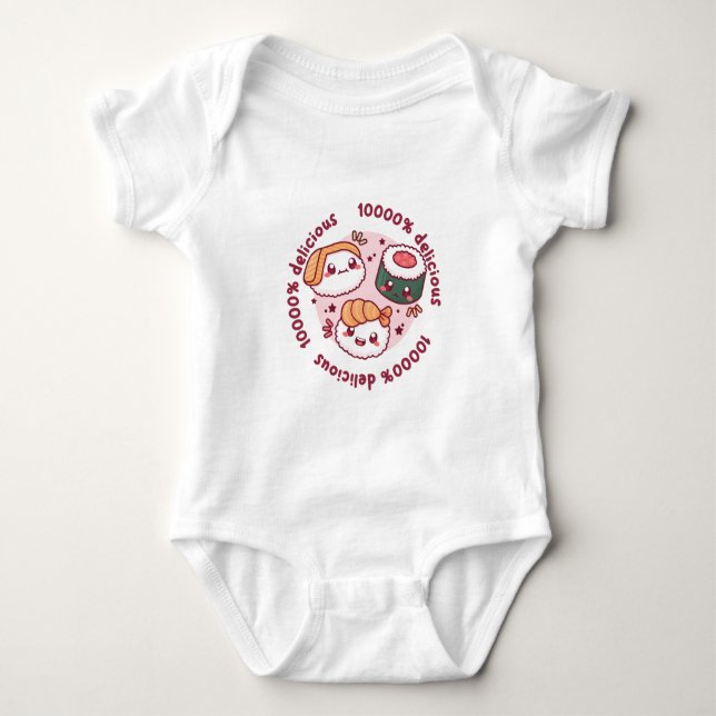 Kawaii Sushi mit lustigen Zitaten für schwarzen Li Baby Strampler (Vorderseite)