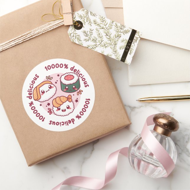 Kawaii Sushi mit lustigen Zitaten für schwarzen Li Runder Aufkleber (Schenken)