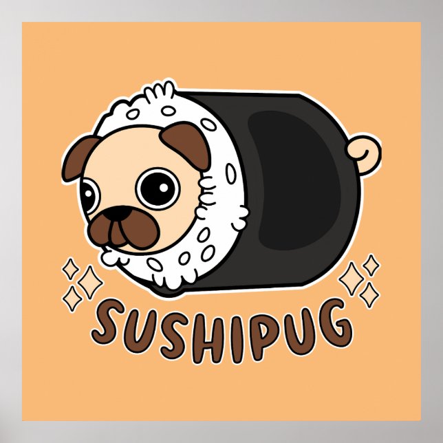 Kawaii Sushi Mops Mashup Funny Dog Lover Geschenk Poster (Vorne)