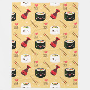 Kawaii Sushi Muster hellgelb Fleecedecke
