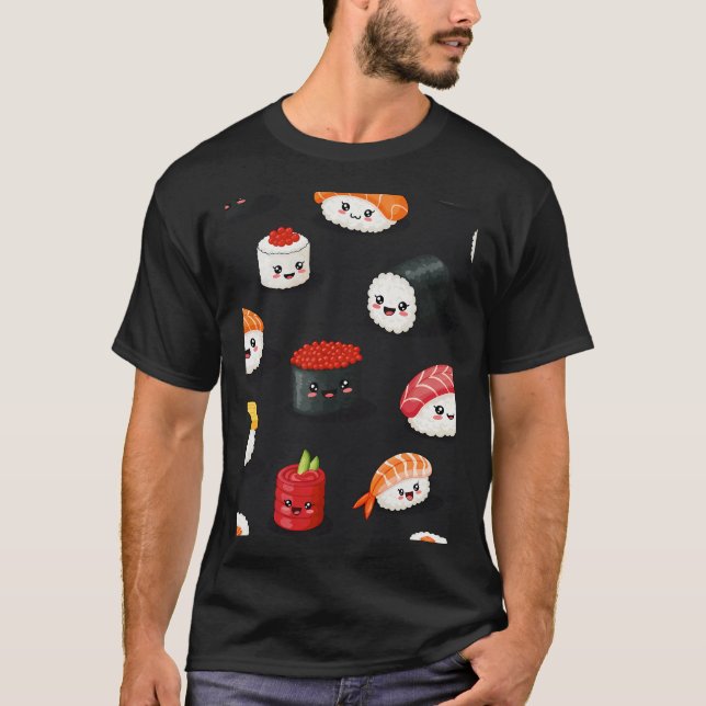 Kawaii Sushi Muster T-Shirt (Vorderseite)