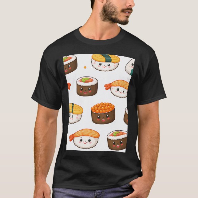 Kawaii Sushi Muster T-Shirt (Vorderseite)