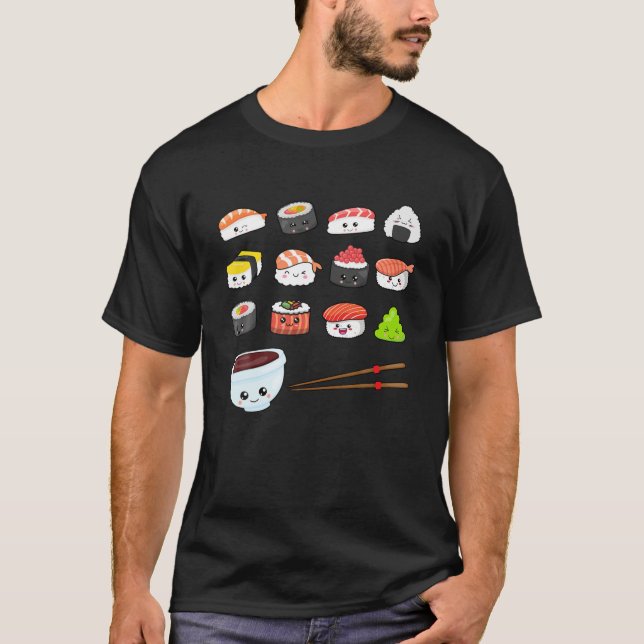 Kawaii Sushi Niedlich Happy Funny Sushi Japanische T-Shirt (Vorderseite)