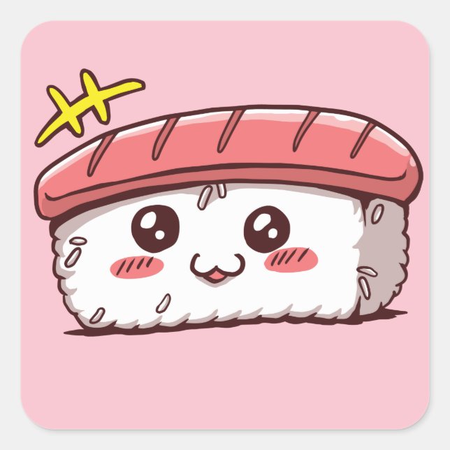 Kawaii Sushi Niedliches japanisches Essen Quadratischer Aufkleber (Vorderseite)