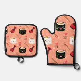 Kawaii Sushi Pattern Ofenhandschuh & Topflappen-Set