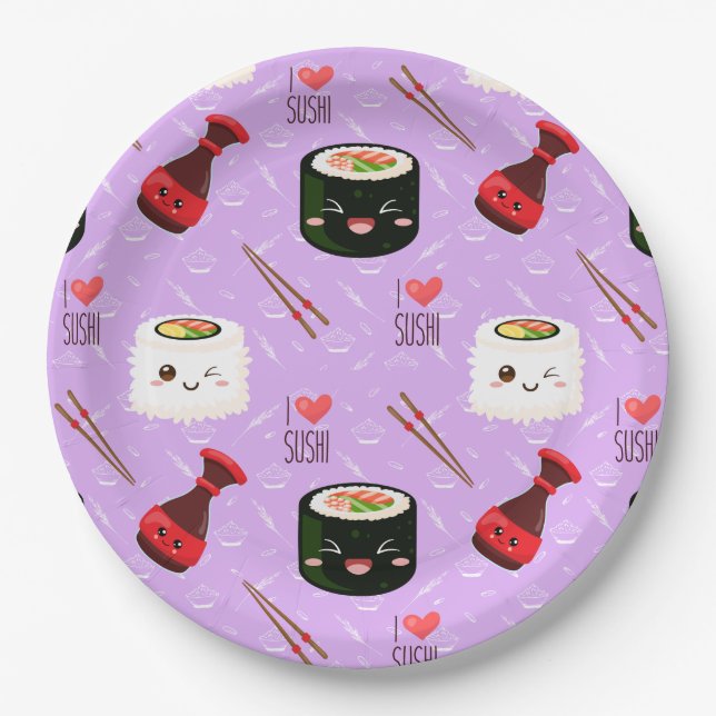 Kawaii Sushi Pattern Pappteller (Vorderseite)