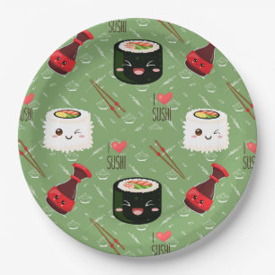 Kawaii Sushi Pattern Pappteller