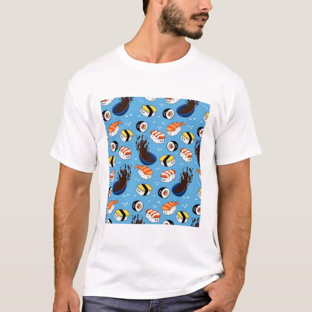 Kawaii Sushi Pattern T-Shirt (Vorderseite)