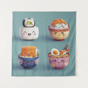 Kawaii Sushi & Ramen Crew Wandteppich
