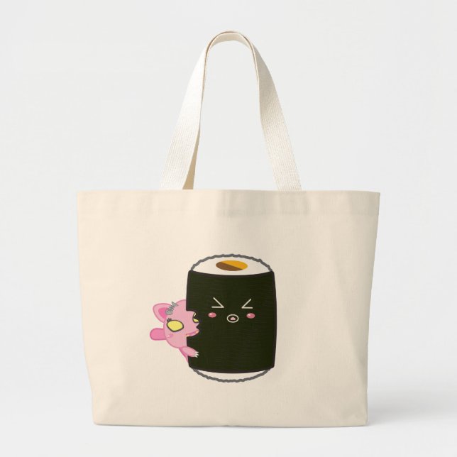 Kawaii Sushi-Rolle mit Nadel die Katze Jumbo Stoffbeutel (Vorne)