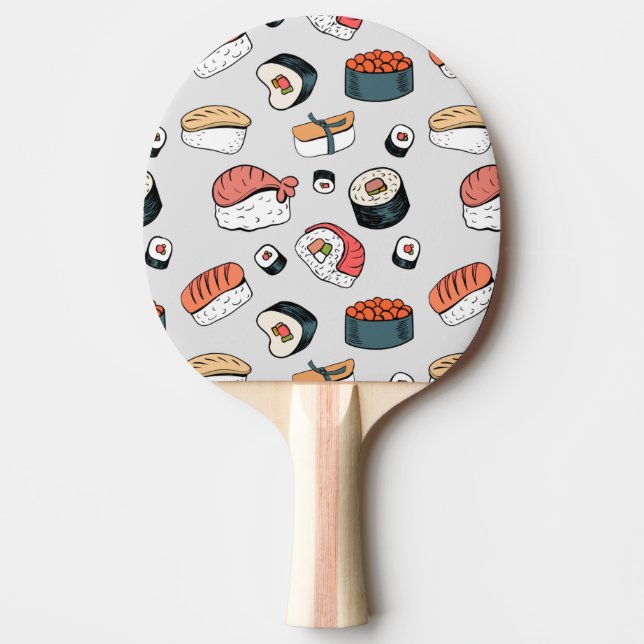 Kawaii Sushi Rolls Muster Slip-On Sneakers Tischtennis Schläger (Vorderseite)