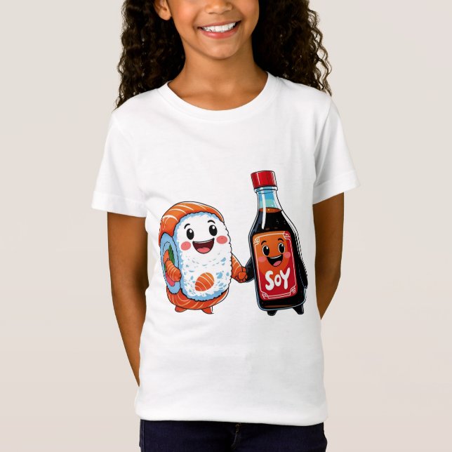 Kawaii Sushi & Soy Sauce T - Shirt - Niedlich Happ (Vorderseite)