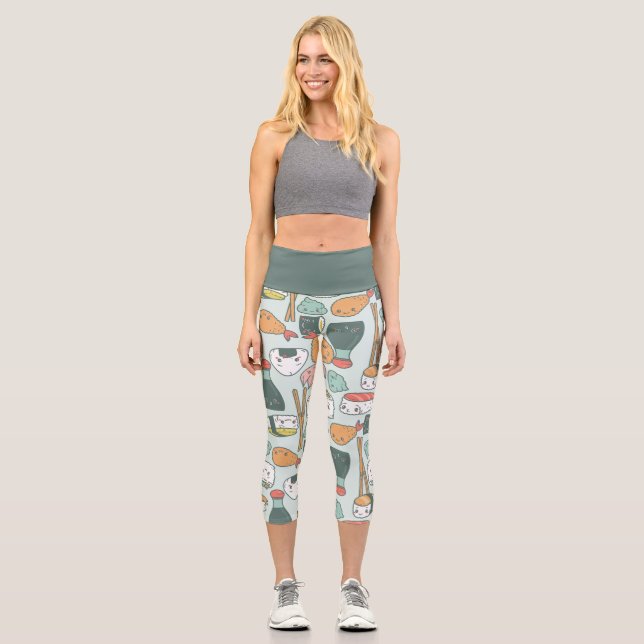 Kawaii-Sushi-Tempura niedlich Capri Leggings (Vorderseite)